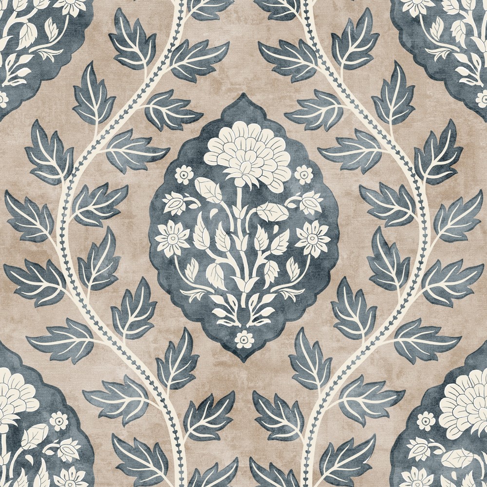 Floral Cartouche Wallpaper 100020EH by Esselle Home in Stone Blue